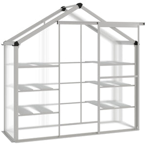 Serre d'extérieur en polycarbonate avec étagères à 3 niveaux, porte coulissante et structure en aluminium