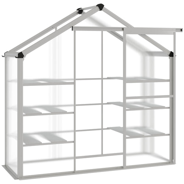 Serre d'extérieur en polycarbonate avec étagères à 3 niveaux, porte coulissante et structure en aluminium