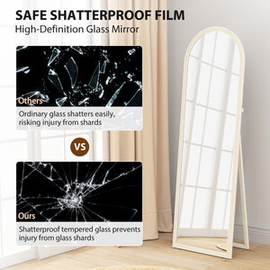 Full-length arched floor mirror with faux stone frame, white