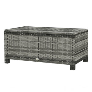 Table basse en rotin et osier avec plateau en verre, mobilier de jardin extérieur, marron trempé