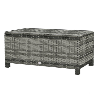 Table basse en rotin et osier avec plateau en verre, mobilier de jardin extérieur, marron trempé