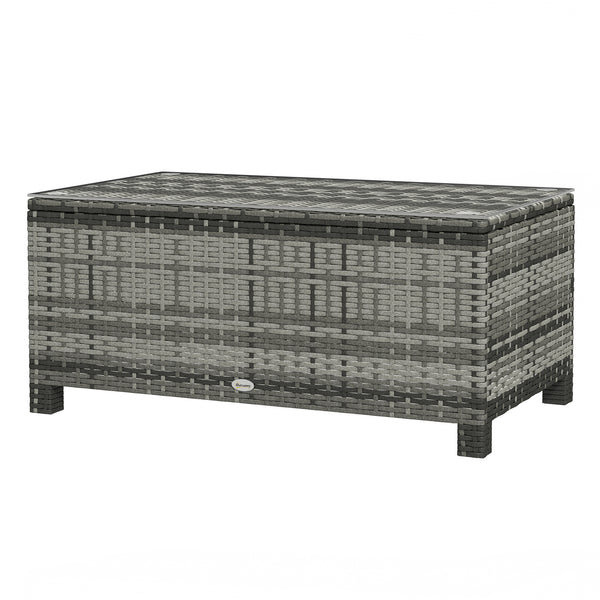 Table basse en rotin et osier avec plateau en verre, mobilier de jardin extérieur, marron trempé