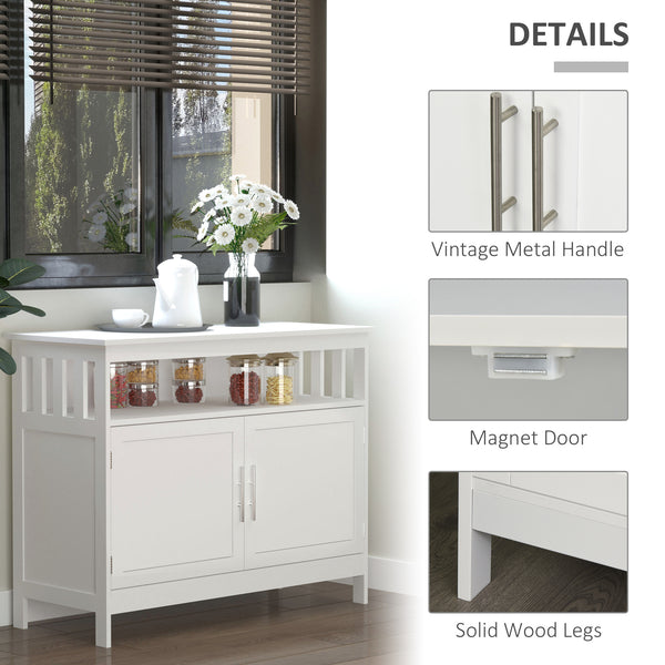 Console en bois avec étagère ouverte et placard à 2 niveaux, blanc