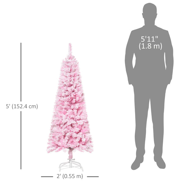 Sapin de Noël artificiel givré de neige de 5 pieds rose
