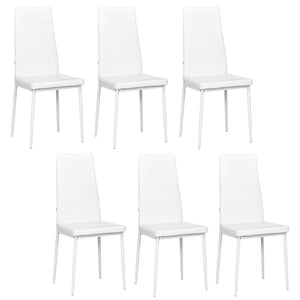 Set of 6 high-back faux leather chairs with metal legs, white