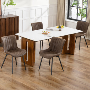 Ensemble de 4 chaises de salle à manger, rembourrées en similicuir avec dossier et pieds en acier, marron