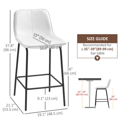 Lot de 2 tabourets de bar HOMCOM, chaises de bar rembourrées à hauteur de comptoir, tabourets de cuisine avec pieds en acier