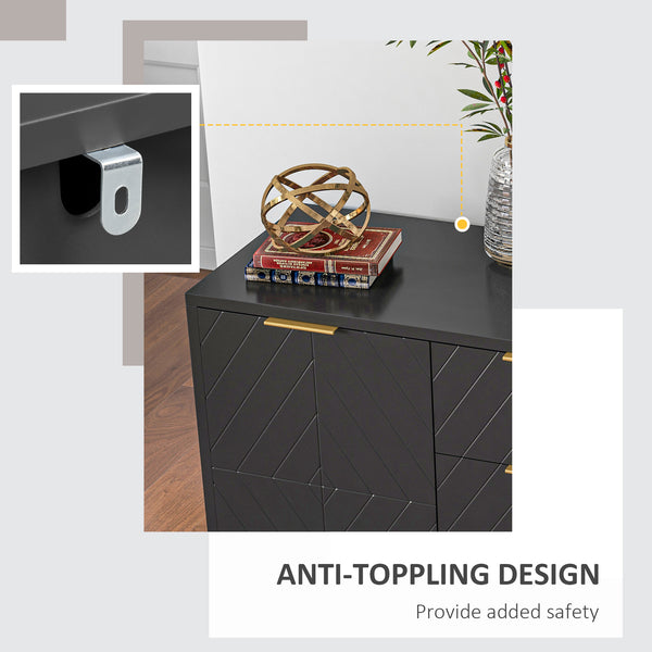 Buffet de rangement avec 3 tiroirs, étagères et portes réglables, noir