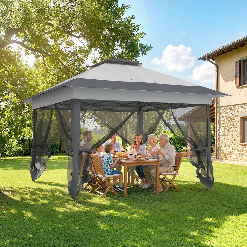 Tente pliante 12' x 12', abri instantané avec structure en acier, gris foncé