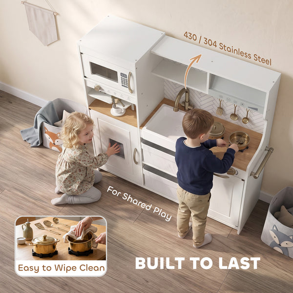 Cuisine de jeu pour enfant avec machine à café, distributeur de glaçons et rangements, blanc