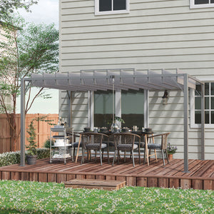 Pergola d'extérieur grise 12,8 pieds sur 9,7 pieds avec toit rétractable en aluminium, résistante et élégante