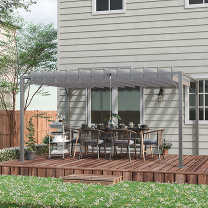 Pergola d'extérieur grise 12,8 pieds sur 9,7 pieds avec toit rétractable en aluminium, résistante et élégante