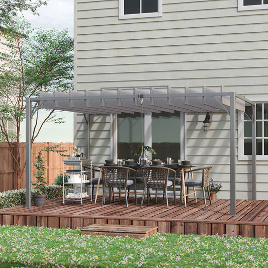 Pergola d'extérieur grise 12,8 pieds sur 9,7 pieds avec toit rétractable en aluminium, résistante et élégante