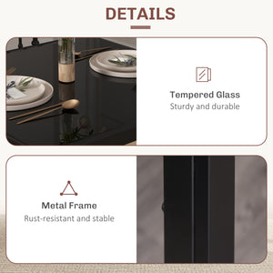 Ensemble de tables et chaises en verre avec structure en métal et revêtement en similicuir pour salle à manger, noir