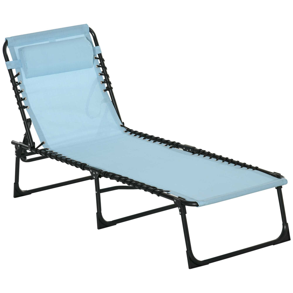 Chaise longue pliante d'extérieur réglable en 4 positions avec appui-tête, bleu clair