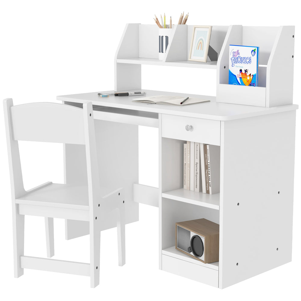 Kids Desk and Chair Set for 5-8 Year Olds with Storage, Study Table and Chair, White