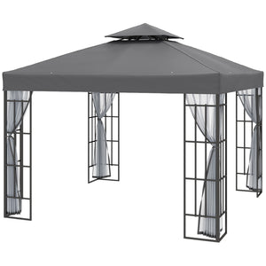 Gazebo 10'x10' Tonnelle de jardin portable avec moustiquaire Gris