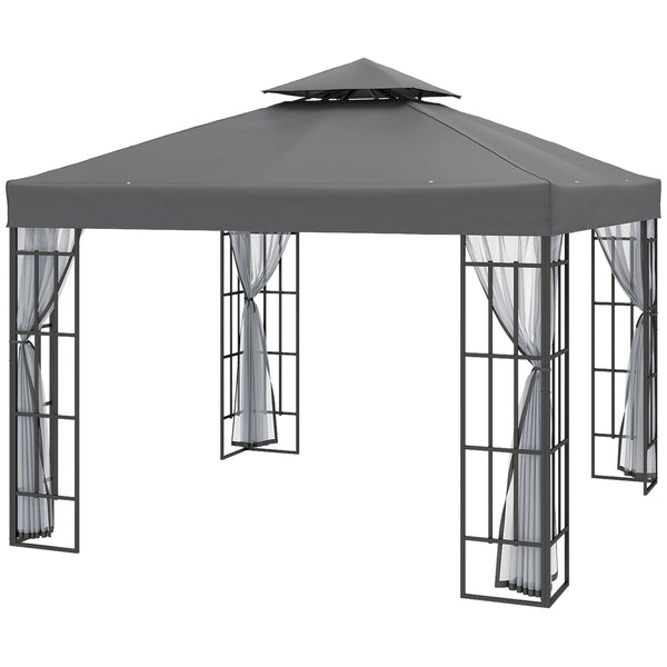 Gazebo 10'x10' Tonnelle de jardin portable avec moustiquaire Gris