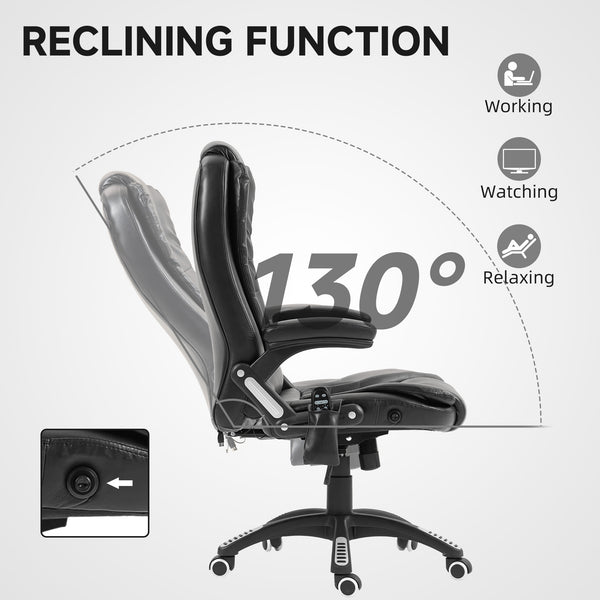 Fauteuil de bureau inclinable et massant avec dossier haut et roulettes pivotantes, noir