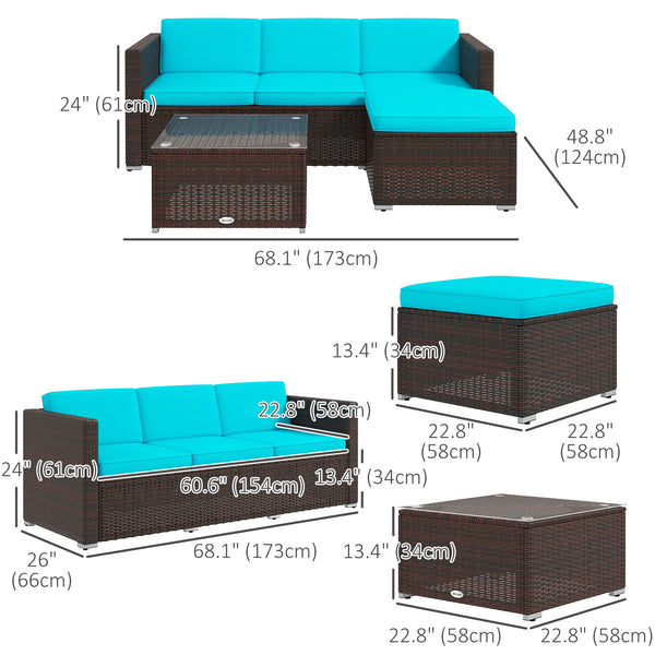 Mobilier de jardin avec coussins moelleux, canapés d'angle, turquoise