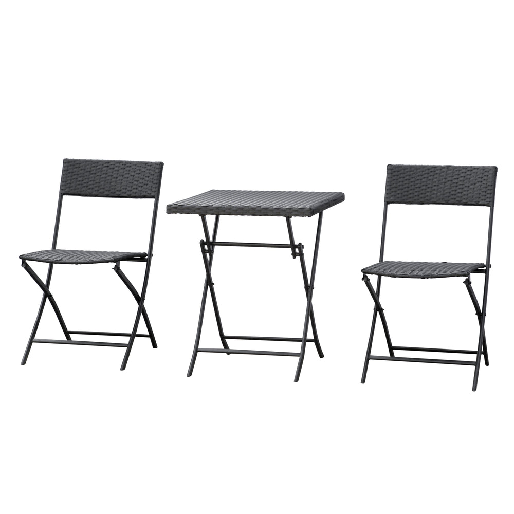 Ensemble bistrot pliant d'extérieur 3 pièces en rotin brun mélangé, parfait pour terrasse, jardin ou balcon