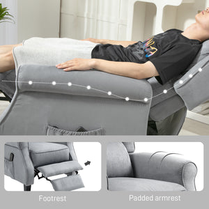 Fauteuil inclinable à massage par vibrations avec repose-pieds extensible, télécommande, poche, gris