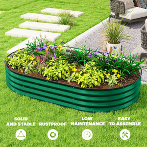 Jardinière d'extérieur surélevée galvanisée avec tuteur en métal, verte