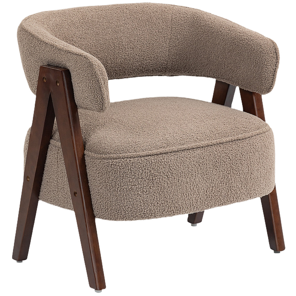 Fauteuil d'appoint en polaire Sherpa avec pieds en bois massif, marron clair