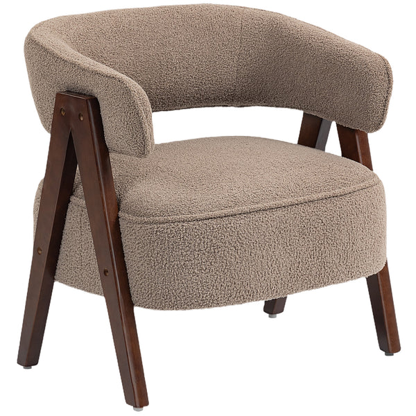 Fauteuil d'appoint en polaire Sherpa avec pieds en bois massif, marron clair