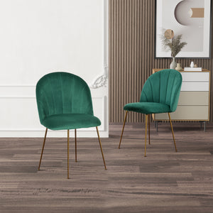 Set of 2 upholstered chairs with gold metal legs, green 