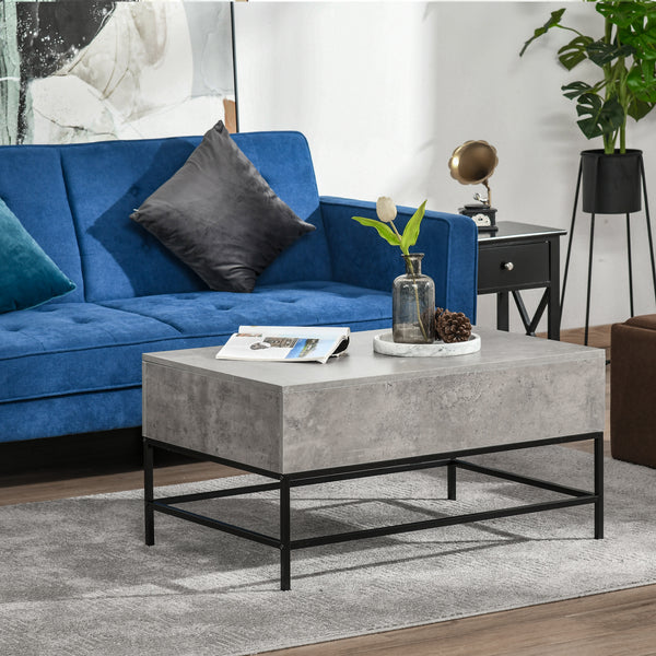 Table basse relevable avec compartiment de rangement dissimulé, gris