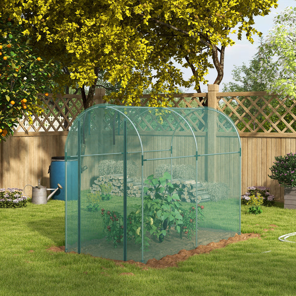 Plant protection tent with zippered door, green