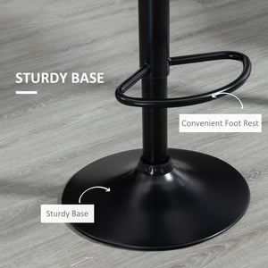 Set of 2 bar stools with wide seat, backrest and footrest, black