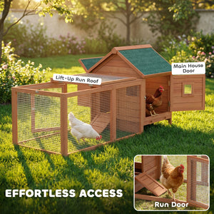 Poulailler en bois pour 2 poules, cage avec enclos, pondoir, plateau amovible et toit étanche