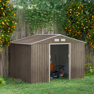 Abri de jardin avec kit de fondation et double porte, couleur marron clair vieilli