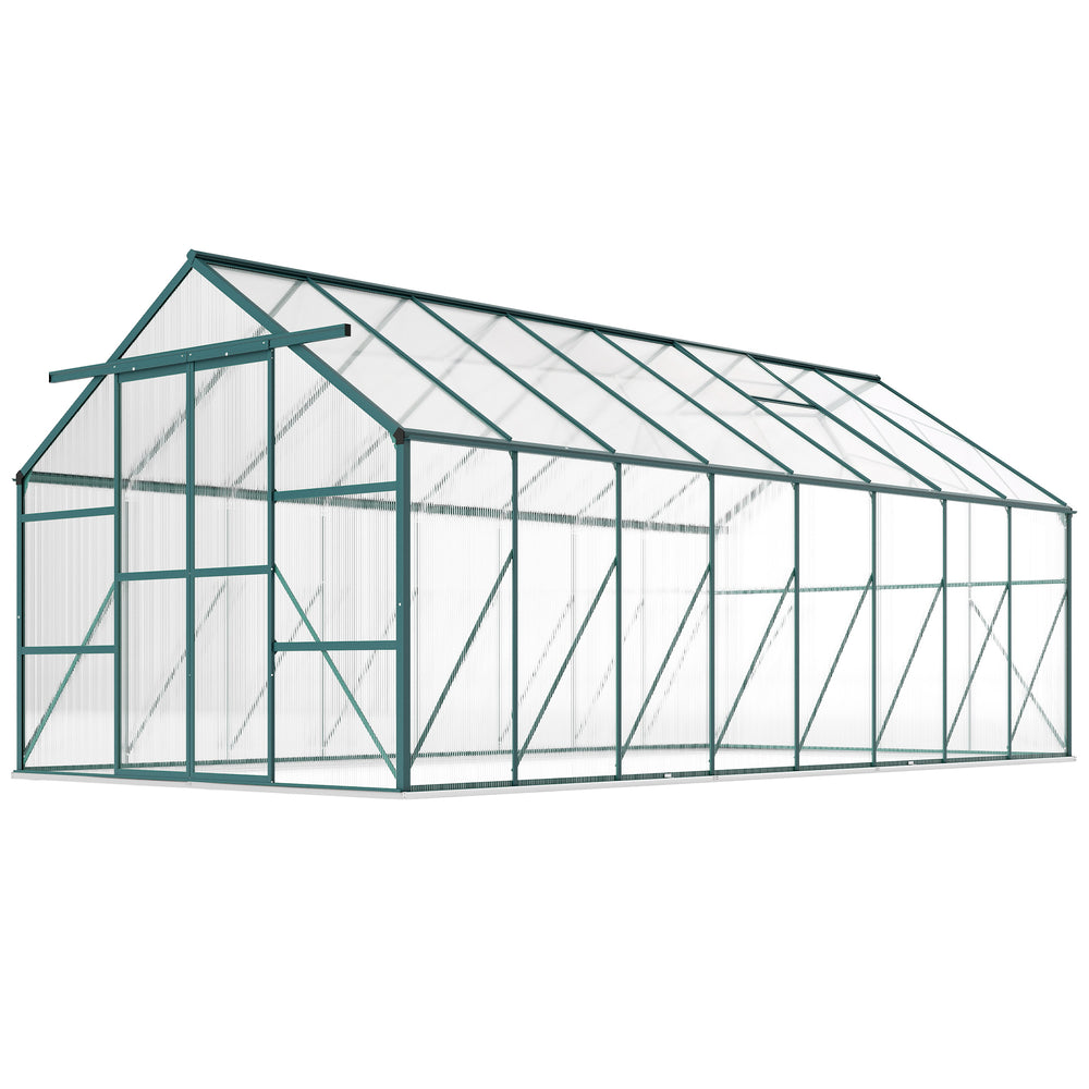Green aluminum and polycarbonate garden greenhouse