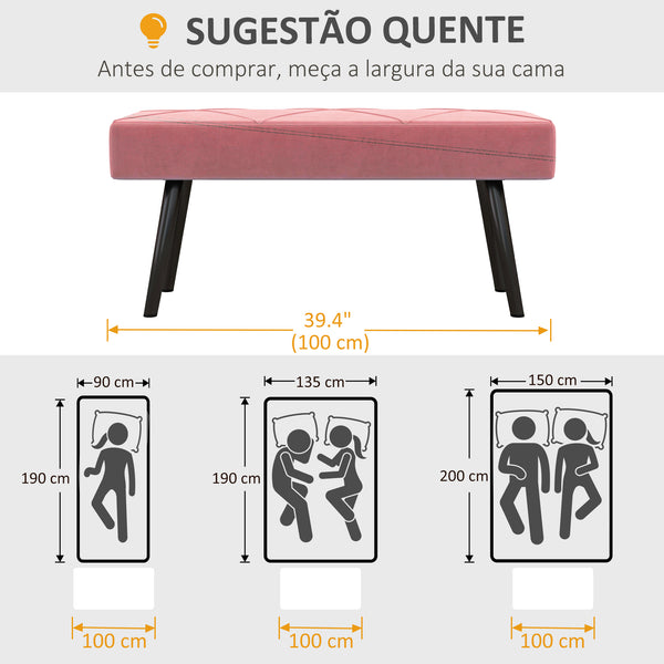 Banc de chambre rembourré moderne avec pieds en acier, rose