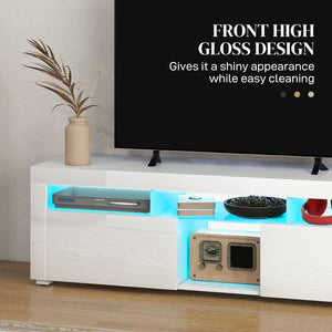 Meuble avec rangement et éclairage LED pour téléviseurs jusqu'à 55 pouces, blanc brillant
