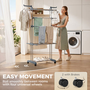 Séchoir à linge pliable à 5 niveaux sur roulettes, gris
