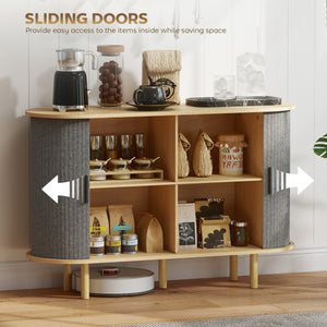 Sideboard with fluted tambour sliding doors with shelves and wooden legs, grey