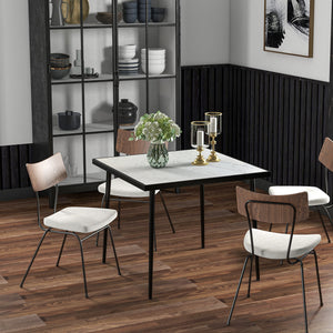 Table de salle à manger d'extérieur avec plateau en verre trempé effet marbre, blanche