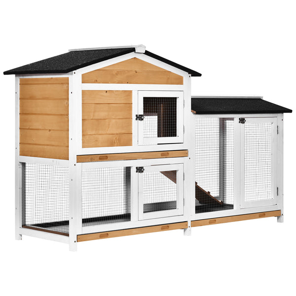 2-tier wooden rabbit hutch with ramp and outdoor run