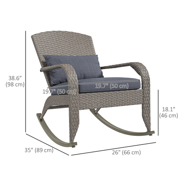 Chaise Adirondack à bascule d'extérieur en osier avec dossier haut, coussin d'assise, gris