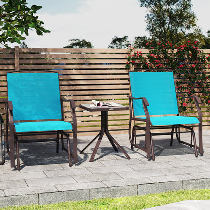 Ensemble de 3 chaises avec assise en maille respirante et table en verre, bleu