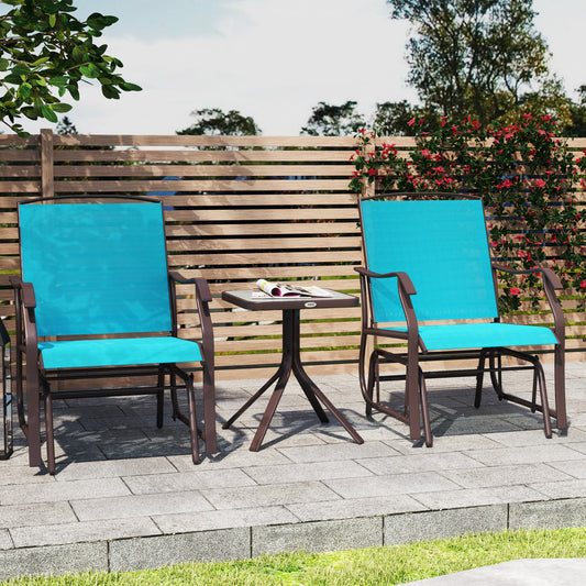 Ensemble de 3 chaises avec assise en maille respirante et table en verre, bleu
