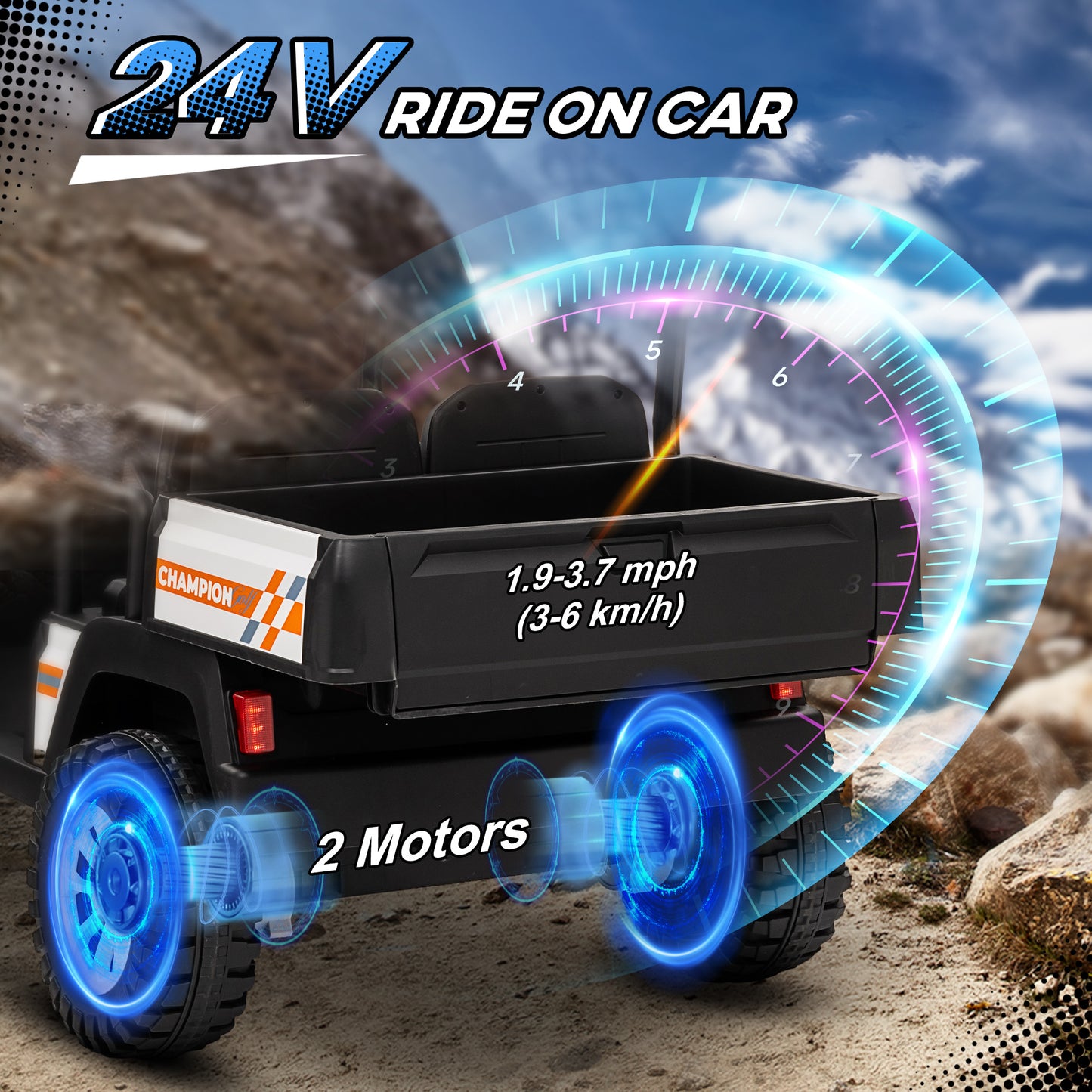 Qaba 24V 2-Seater Electric Ride-On Car for Kids with Remote Control, 4-Wheel Spring Suspension, Soft Start, Storage, Sun Visor, White