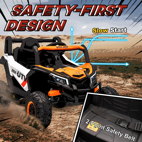 Voiture électrique 12 V avec télécommande, UTV électrique à batterie avec suspension à ressorts, orange