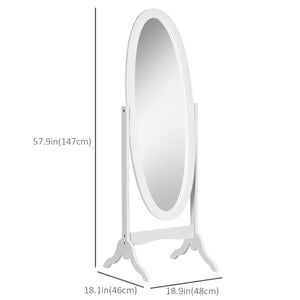 Miroir sur pied pleine longueur avec cadre ovale à angle réglable, blanc