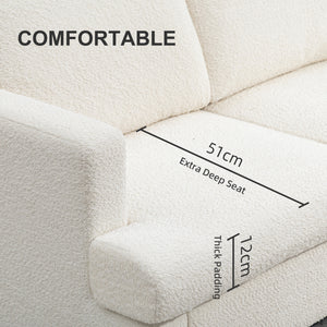 Canapé 2 places avec coussins amovibles et cadre en bois, blanc crème