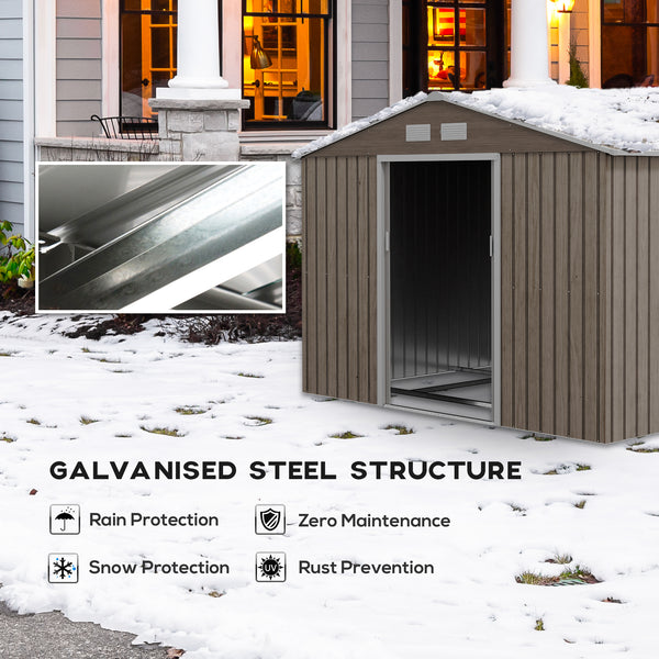 Abri de jardin avec kit de fondation et double porte, couleur marron clair vieilli